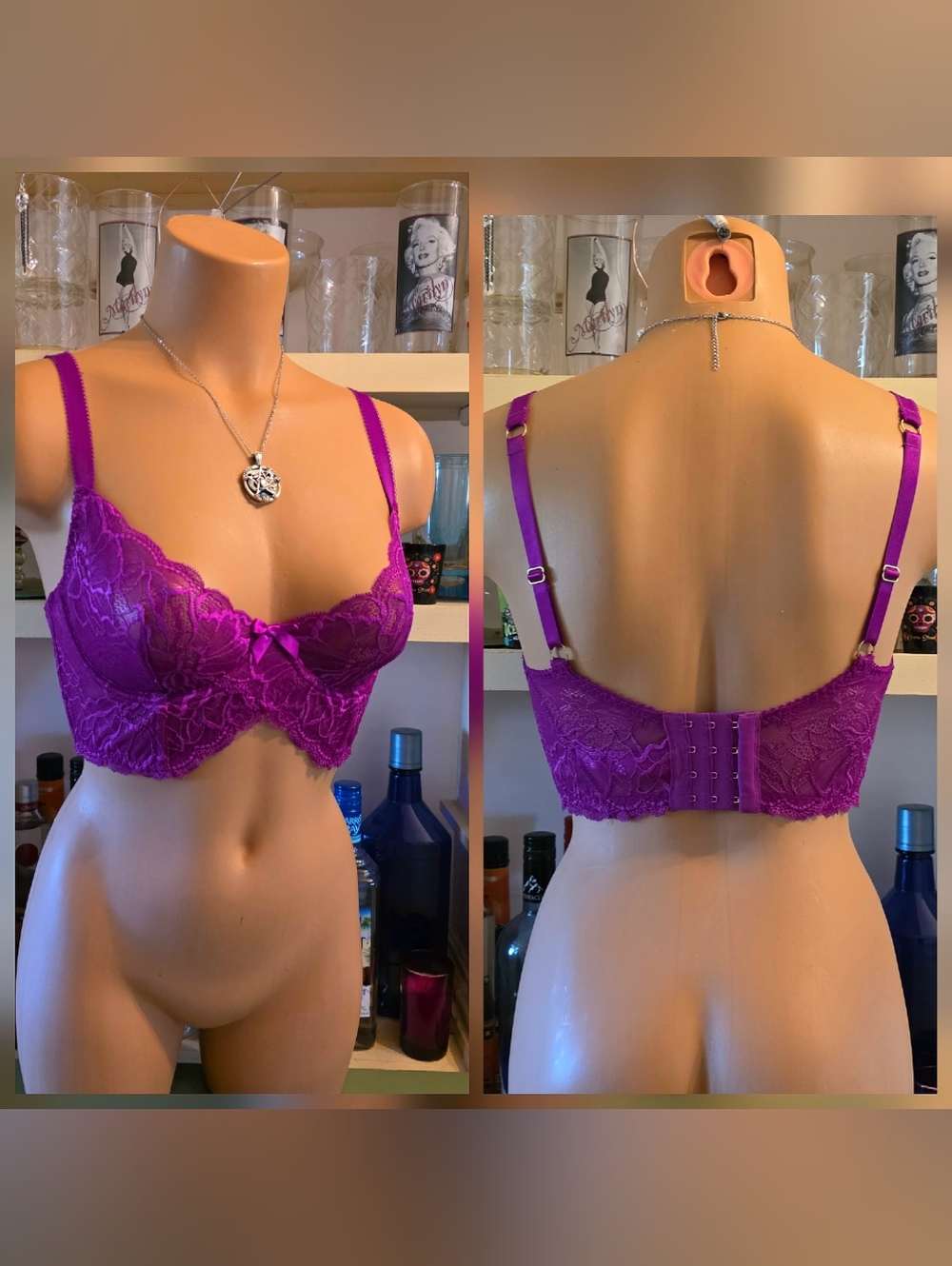 L' Agent By Agent Provocateur Bra 32-DD Magenta Leola UW Semi-sheer Lace EUC